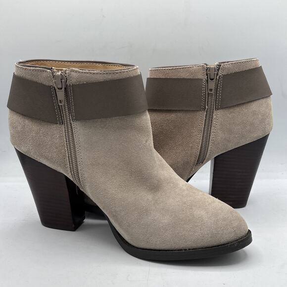 kensie Shoes - Kenzie Women's Leather Fringe Taupe Masola Short Ankle Side Zip Boots US 8